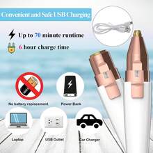 Eyebrow & Facial Hair Removal For Women, 2 In 1 Rechargeable Eyebrow Trimmer & Face Shaver, Painless Electric Facial Eye Brow Razors Epilator With Built-In LED Light -Perfect For Face, Lips & Body - White - View 6