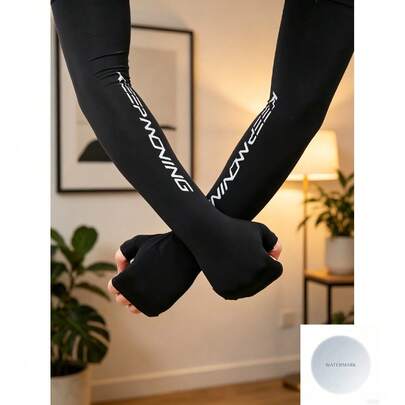 Sun Protective Anti UV 1pair Sun Protection Letter Graphic Polyester Cycling Arm Sleeves,Suitable For Cycling And Riding Motorcycle QTYA