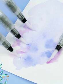 Watercolor Pencils & Water Brush Pen Set For Solid Watercolor, Refillable Nylon Brush With Fine Point & Flat Tip - A - View 2