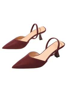 Giày sandal đế thấp mũi nhọn cổ điển, phù hợp để đi làm, mặc thường ngày và dạo phố; Giày sandal họa tiết hoa màu nâu, khóa kim loại màu đen; Giày sandal cao gót mũi nhọn cổ thấp màu hồng ngọt ngào, thời trang cho nữ - Màu Đỏ Sâu - Xem 11