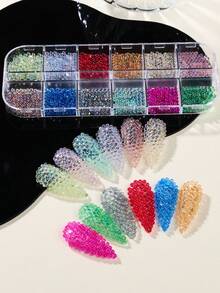 12 Grades Conjunto de Contas de Resina Bolha Iridescente AB de Cores Mistas, Contas Redondas Transparentes para Arte de Unhas, Encantos de Unhas Gota de Água Arco-Íris de Verão, Gemas de Unhas Brilhantes para Unhas Acrílicas DIY, Suprimentos de Manicure para Salão de Unhas Atacado - Multicolorido - Visão 6