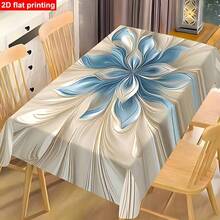 1 buah Taplak Meja Bunga Abstrak Biru & Putih, Taplak Meja Makan Seni Cetak Datar 2D, Gaya Minimalis Modern, Cocok Untuk Dekorasi Restoran, Dapur, Pesta, dan Perjamuan - A - View 2