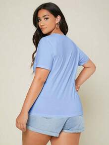 BASICS Camiseta De Cuello Redondo Sólido Para Tallas Grandes - Azul - Ver 2