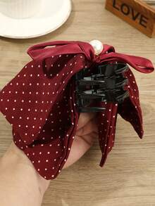 1个波点蝴蝶结爪夹，复古优雅风格发饰，带珍珠，日常/通勤/约会发型发夹，女士大号发爪 - 彩色 - 查看 5