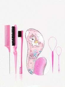 3/6-Piece Makeup Brush Set, Featuring Various Adorable Unicorn Combs To Choose From, Flip-Forward Styling Tools, Hair Band Scissors, Edge Brushes, Bristle Brushes, Teasing Combs. Suitable For Grooming, Styling And Cleaning. Suitable For Salon Use (In Pink And Purple) - Multicolor - View 13