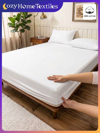 مجموعة ملاءات سرير 100% قطن 2/3 قطعة، طقم أغطية سرير بلون واحد، نسيج منزلي مريح، غطاء مرتبة ناعم وقابل للتنفس مضاد للتكتل، طقم أغطية سرير صديقة للبشرة، مناسبة لجميع المواسم وأحجام السرير (فردي، مزدوج، ملكي، كبير)، وسادة مرتبة غرفة النوم، أبيض