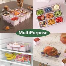2 Pack Or 3 Pack Divided Serving Tray With Lid And Handles, 8 Or 9 Compartments Snack Box Container Charcuterie Organizer Snackle Box Container For Candy,Nuts,Fruits,Snacks, Pink Or Beige - View 9