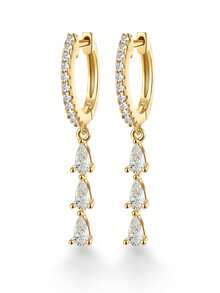 1 Pair Minimalist 925 Sterling Silver Teardrop Pave Diamond Earrings, Fashionable Elegant Jewelry Gift For Women - Style 1 - View 8