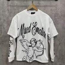 2026 MIXED EMOTION Long Sleeve T-Shirt Men Women High Street Full Print 100% Cotton Crewneck Hip Hop Oversized Tops Tops  Hoodies Summer Clothes Western Outfits For Women Summer Outfits For Women Jackets Sweater Jackets For Women - 圖7 - 查看 1