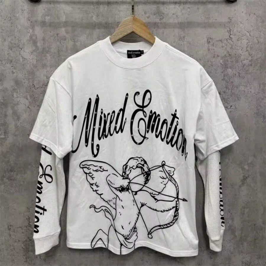 2026 MIXED EMOTION Long Sleeve T-Shirt Men Women High Street Full Print 100% Cotton Crewneck Hip Hop Oversized Tops Tops Hoodies Summer Clothes Western Outfits For Women Summer Outfits For Women Jackets Sweater Jackets For Women - 圖7 - 查看 1