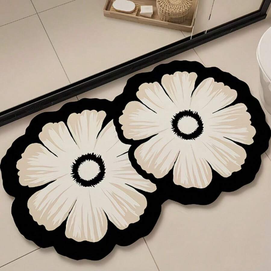 1pc French Milky White Double Flower Asymmetric Shaped Rug, Soft And Delicate Milky White Double Flower Rug With 3D Petal Lines And Fine Texture, Bringing The Gentle Moonlight Into Your Home With A French Atmosphere. Suitable For Bathroom Mat, Bath Rug, Doormat, Small Rug, Carpet, Rug, Home Decor, Area Rug, Outdoor Mat, Bedroom Carpet, Machine Washable - A - View 1