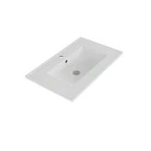 76x46x90cm Freistehender Badezimmerwaschtisch, Lackerte Oberfläche, Vier Geräuschlose Schubladen, Klappschubladen, Schranktürregale, Schwarze Griffe, Integrated Keramikwaschbecken, White. - White - View 11