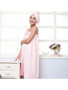 Bộ 2 món áo choàng tắm/khăn trùm đầu bằng sợi microfiber siêu mềm, váy tắm thắt nơ dành cho người lớn, thấm hút cao, nhẹ và nhanh khô, bộ khăn tắm và khăn trùm đầu, đồ dùng phòng tắm, váy mini xông hơi cho nữ, khăn tắm xông hơi phòng tắm (140cm*73cm) - Nhiều màu - Xem 3