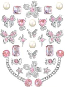26pcs Girly Crystal Bow Decorative Buttons For DIY Sandals - Silver - View 10