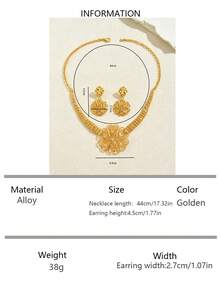 3pcs Gold-Plated Luxury Vintage Hollow Flower Design Tassel Necklace & Earrings Set, Elegant For Women, Suitable For Weddings And Parties - Gold - View 13