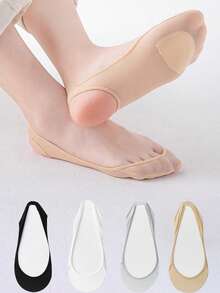 1/5 pares de calcetines invisibles tipo mocasín, calcetines de verano de mujer con silicona antideslizante, adecuados para tacones altos, calcetines de seda fina sin dedos, regalo de Navidad - Sin Molde - Ver 3