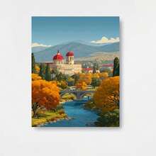 Póster plano 2D, Póster plano 2D, Póster plano 2D 1 pieza sin marco, Pintura en lienzo, Pósters de decoración de habitación, Hermosa ilustración de un paisaje en otoño con The Stregna 1, Perfecto para la decoración del hogar, el dormitorio o como un regalo considerado, Arte de pared grande - Enmarcado - Ver 1