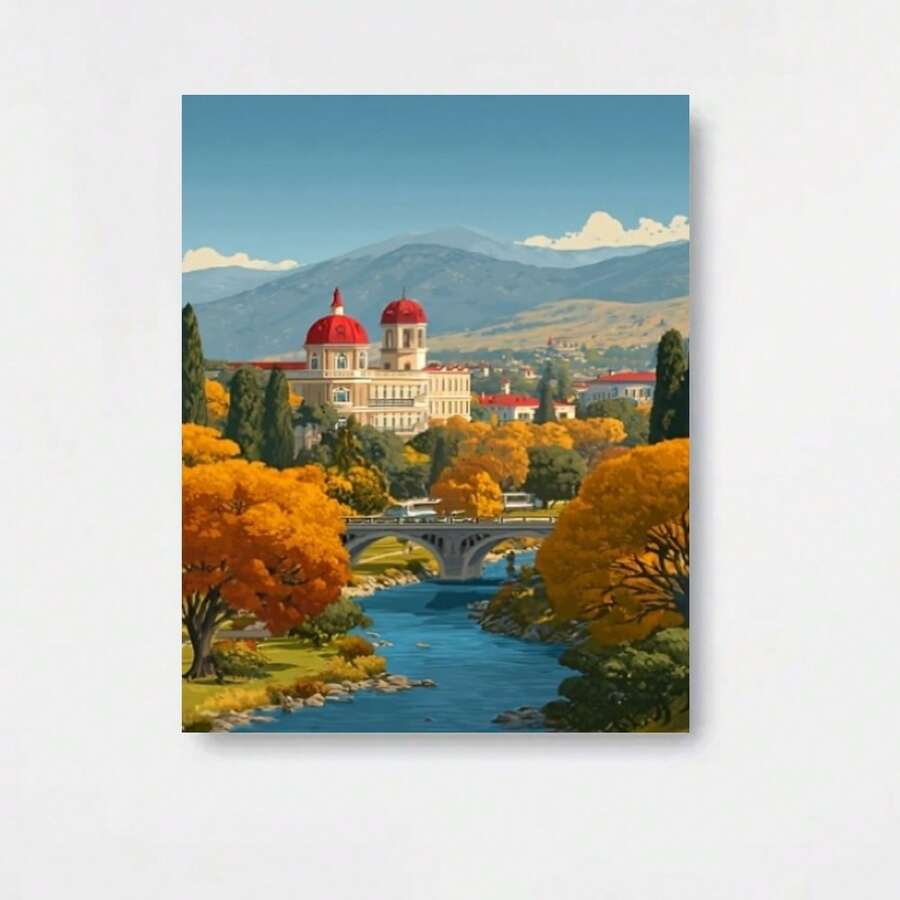 Póster plano 2D, Póster plano 2D, Póster plano 2D 1 pieza sin marco, Pintura en lienzo, Pósters de decoración de habitación, Hermosa ilustración de un paisaje en otoño con The Stregna 1, Perfecto para la decoración del hogar, el dormitorio o como un regalo considerado, Arte de pared grande - Enmarcado - Ver 1