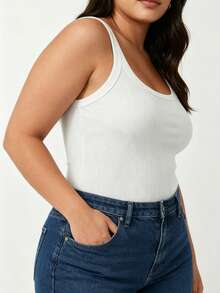 3pcs Plus Size Women Fashion, Comfortable, Casual Ribbed Camisole - Breathable, Fitted Sleeveless Casual Undershirt - Multicolor - View 3