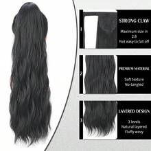 WaveTrip Vacation-Inspired Women's Summer Clothing, 24-Inch Ombre Wavy Curly Clip-In Heat Resistant Synthetic Hair Extensions, Suitable For Ladies And Girls For Party And Daily Use - Black - View 6