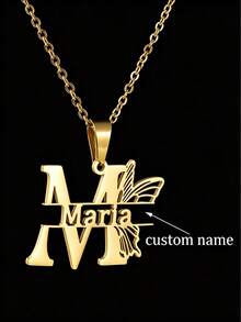 1 Stück personalisierte Namenskette, Schmetterling & Initialen Anhänger, Edelstahl vergoldet/versilbert, verstellbare Kette, individuell mit jedem Namen beschriftbar, wasserdicht & korrosionsbeständig, ideal für täglichen Mädchen-Gebrauch & bedeutungsvolles Geschenk - Einheitsgröße - Übersicht 7