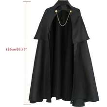 中世纪文艺复兴骑士男士斗篷，男女通用蒸汽朋克服装，哥特式万圣节角色扮演斗篷 - 黑色 - 查看 4