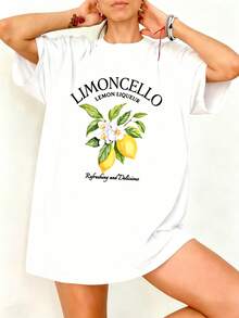 Camiseta Oversize Blanca con Estampado de Limoncello y Limones para Verano - Blanco - Ver 1