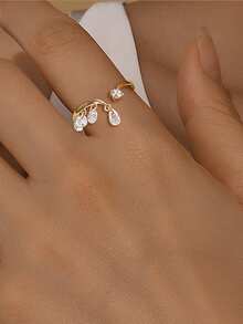 EleRunis 1 chiếc nhẫn bạc 925 cổ điển đính pha lê và kim cương, kiểu dáng tua rua, có thể điều chỉnh kích thước, dành cho con gái, thể hiện tình yêu của con gái với mẹ, thích hợp làm nhẫn cưới hoặc nhẫn đính hôn. - Vàng - Xem 5