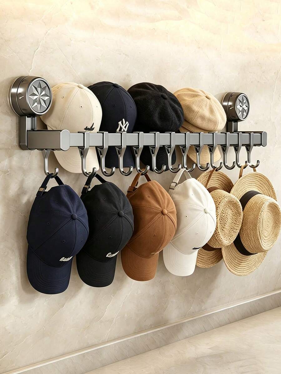 6/10/14 Hooks Modern Metal Baseball Cap Rack, Wall Mounted Hat Holder Display Organizer For Closet Door, Bedroom Entryway, Laundry Room