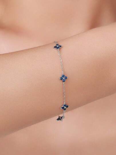 BALMORA 1 chiếc vòng tay bạc Sterling 925 thời trang, thanh lịch, dễ thương, đính đá Zirconia hình hoa màu xanh dương, thích hợp cho nữ, đeo hàng ngày, làm quà tặng tình bạn, dự tiệc.