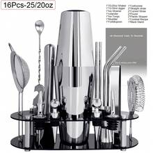 KCJLHGT 2/16/22 Pieza Juego de Coctelera, 750ml(25oz), 750/600ml(25/20oz) Cocteleras Boston, Juego de Herramientas de Bar de Acero Inoxidable con Soporte de Acrílico Negro para Mezclar Cócteles, Hogar, Bar, Fiesta - Plateado - Ver 18