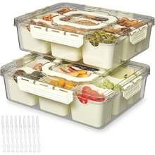 2 Pack Or 3 Pack Divided Serving Tray With Lid And Handles, 8 Or 9 Compartments Snack Box Container Charcuterie Organizer Snackle Box Container For Candy,Nuts,Fruits,Snacks, Pink Or Beige - View 13