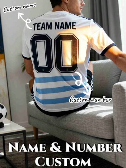 Customized Uruguay World Cup Round Neck T-Shirt - Personalize With Name And Number. This Custom Sports Tee Makes An Ideal Gift For Your Boyfriend, Girlfriend, Husband Or Father, Perfect For Special Occasions, Holidays Or Commemorative Events.