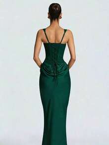 Sexy Black Sleeveless V-Neck Knit Lightweight Breathable Dress, Elegant Fitted Backless Evening Gown Party Summer - Dark Green - View 2