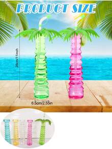 1/3/5pcs Tropical Palm Tree Plastic Water Bottle With Straw And Lid, 17oz Oval, Hand Wash, Perfect For Martini Cocktails, Cold Drinks, Iced Drinks And Hawaiian Party Supplies, 5 Colors - A - View 10