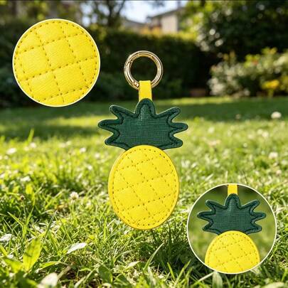 Fashionable Pineapple Home Decor Pendant, Home Living, 3D Yellow Pineapple Pendant With Gold Spring Ring And Green Leaf Design, Cute Summer Home Decor, Suitable For Wall Hanging Or Shelf Display, Ideal Gift And Collectible