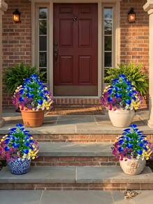 5 ramos de lirio de cala azul artificial, flores de campanilla de colores mixtos, estilo granja americana - resistente a los rayos UV, arbusto de floración de primavera de plástico, no se desvanece - adecuado para decoración del hogar, porche, alféizar de la ventana, maceta, jardín del hogar, decoración de patio, decoración interior/exterior, decoración de primavera/verano - Multicolor - Ver 3