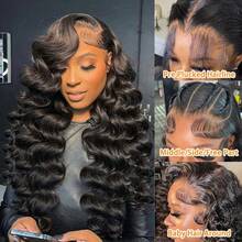 SHINEHAIR 13x6 HD Curly And Wavy Lace Front Wig, Pre-Plucked, 180% Density, Wet Look, Glueless, Human Hair - Natural Black - Xem 5