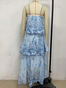 Brick Lane Co. 2026 European And American Summer And Sweet Printed Multi-Layer Cake Long Strap Dress Vacation Outfits Women Summer Outfits Women Dresses Women - 淺藍色 - 查看 7