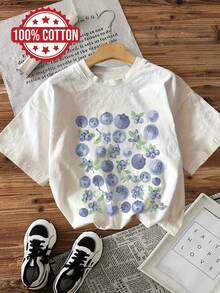 Oversized Blueberry T-Shirt, Round Neck For Spring And Summer - Black - View 2