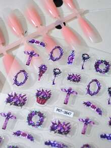 1pc Colorful Flower Cross Nail Sticker, Self-Adhesive Embossed Nail Art Decals, Nail Decoration Suitable For Festivals, Parties And Daily Manicure - Multicolor - View 3