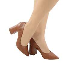 Women's High-Heeled Pump Shoe With A Chunky Crocodile-Embossed Heel And An 8 Cm Heel. - màu nâu - Xem 3