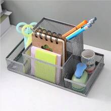 Organizador de escritorio de malla, carrito de suministros de oficina con portalápices y cestas de almacenamiento para accesorios de escritorio, 3 compartimentos, negro - 3 rejillas Negras - Ver 9