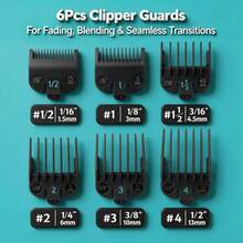 Clipper Guards Set Compatible With Most  Clippers, Clipper Guides Replacement - 1/16" To 1/2", 6 Piece Set, Black Color - Màu A - Xem 3