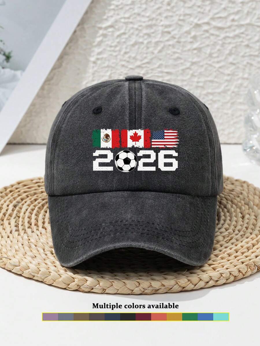 1顶男女通用2026年世界杯国旗印花休闲户外运动水洗复古可调节时尚沙滩软顶棒球帽,适合春、夏、秋、冬、假日、旅行 - A - 查看 1