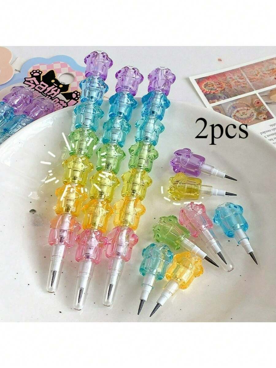 2pcs/Set Colorful Cartoon Cat Claw Detachable Pencils, Suitable For Students Gift, For Writing & Drawing, Back To School - Sets - View 1