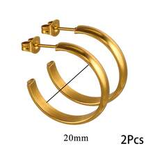 1 Đôi khuyên tai vòng rộng hình chữ C, mạ vàng 18K, làm từ thép không gỉ 304, kiểu dáng tối giản và thanh lịch dành cho nữ, không gây dị ứng và chống oxy hóa. - bông tai - Xem 8