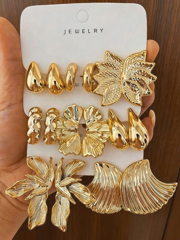 4/16 pièces Ensemble de boucles d'oreilles pour femmes, comprenant des fleurs pour l'oreille gauche et droite, des gouttes, des petits crochets en C, des crochets de poisson larges, des designs en C torsadés. Élégant et à la mode, excellent cadeau pour l'amour ou la mère