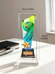 1pc Personalized Acrylic Trophy, Customizable Logo And Text, Star/Goat Head Design, Customizable Color Options Suitable For Corporate And Event Awards, Elegant Gradient Crystal Trophy, Perfect For Office Awards And Anniversary Gifts - Multicolor - View 12