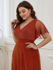 EVERPRETTY Đầm dài mùa hè cỡ lớn cổ chữ V màu cam rực rỡ thanh lịch, thích hợp cho phù dâu, mẹ cô dâu, dự tiệc cưới mùa hè, tiệc tùng và các dịp trang trọng. - Màu Cam cháy - Xem 3